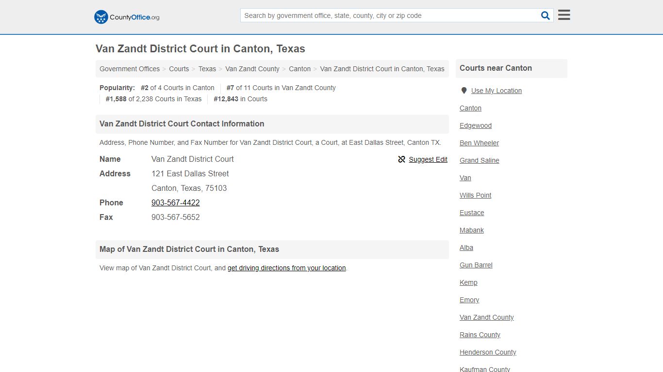 Van Zandt District Court - Canton, TX (Address, Phone, and Fax)